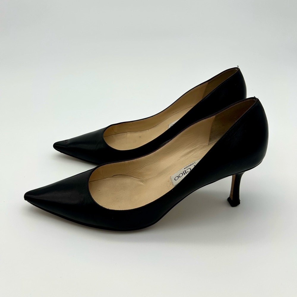 Jimmy Choo - Deep Brown Leather Pumps, Sleek and Elegant Heals, Pointed Toes.